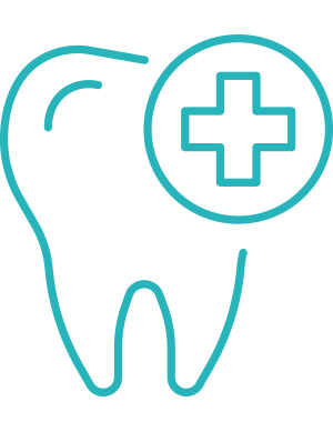An icon featuring a stylized tooth with a cross through it, indicating dental care or emergency dental services.